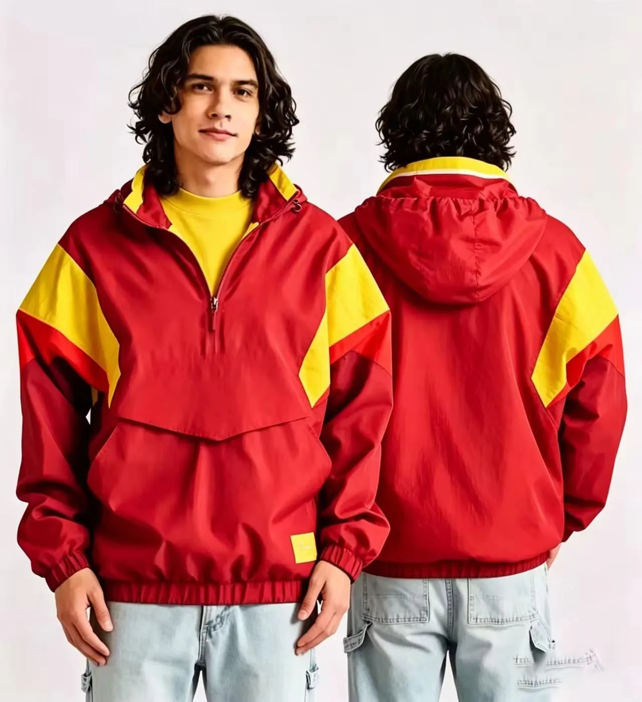 Hooded Work Clothes, Color Blocked Jackets, Men's and Women's American Casual Jackets, Hoodies, Autumn Half Zip Diving Jackets L