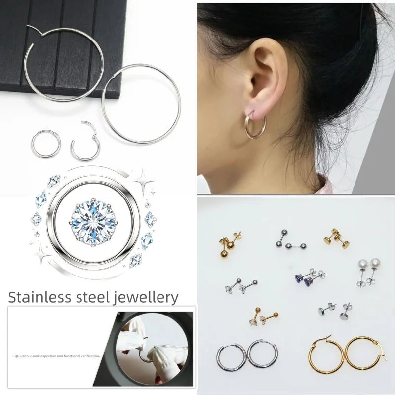 1 Pair Stainless Steel Shape Hoop Earrings Vacuum Plating No Easy Fade Allergy Free Many Size 12--70mm Steel Color