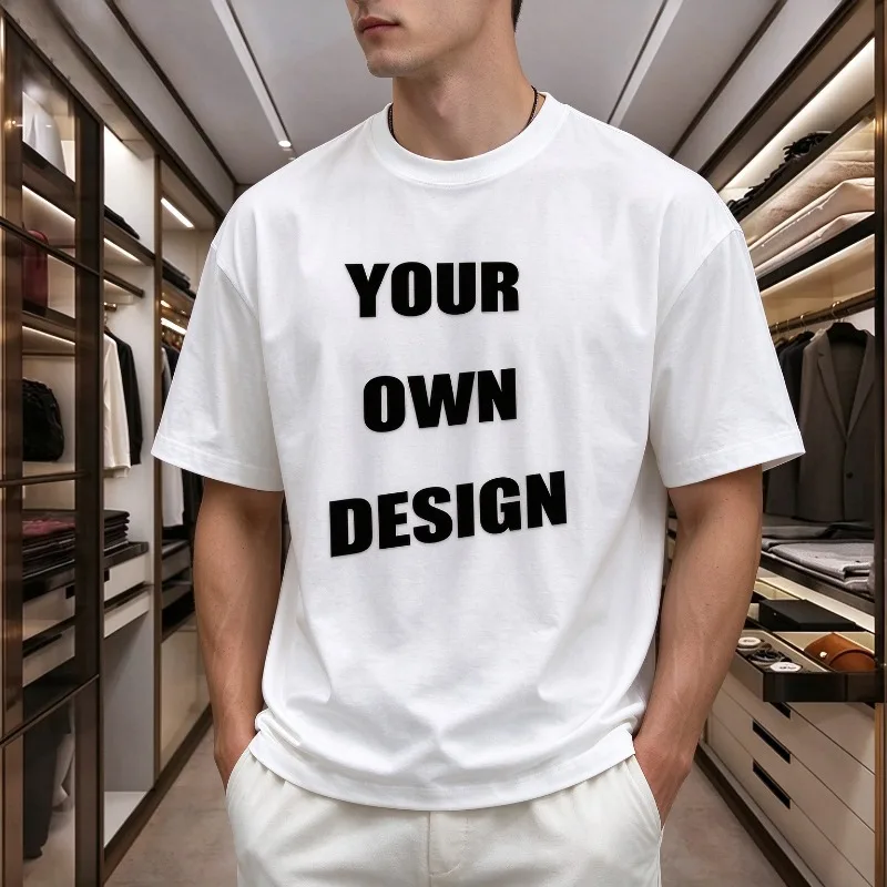 “Your Own Design” Bold White Letter Print Men’s Modal T-Shirt Casual Crewneck Short Sleeve Tee for Custom Daily Casual Wear