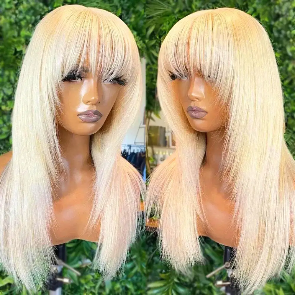 

Парик Jessies 13*4 Wolf Cut, 613 блонд, многослойный, прямой, из натуральных волос, с челкой, без клея