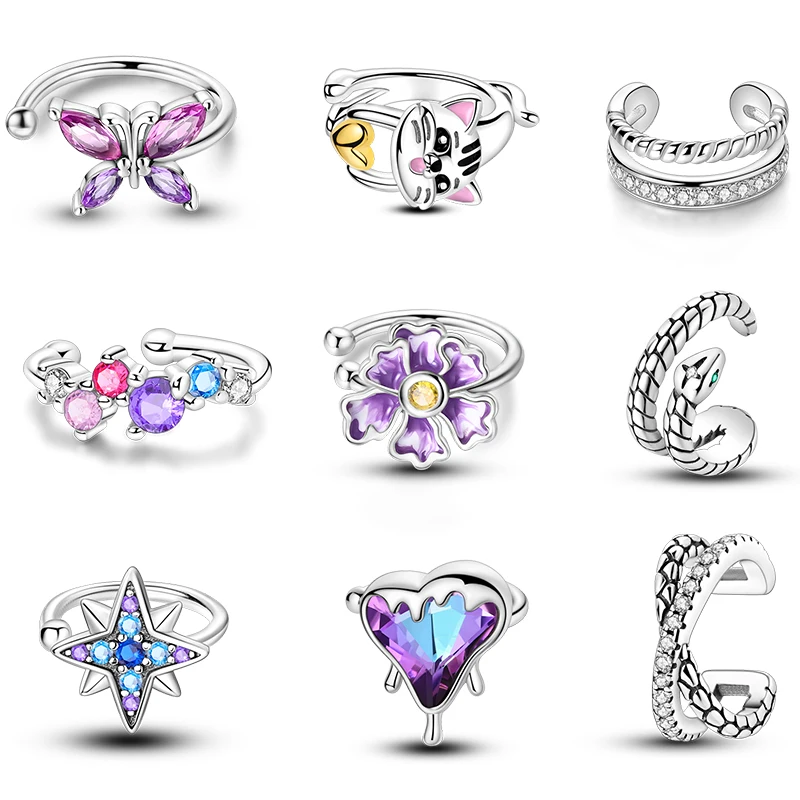 

Original 925 Sterling Silver Ear Clip 1Pcs Flower Butterfly Night Star Ear Bone Clip for Women Fine Birthday Party Jewelry Gift