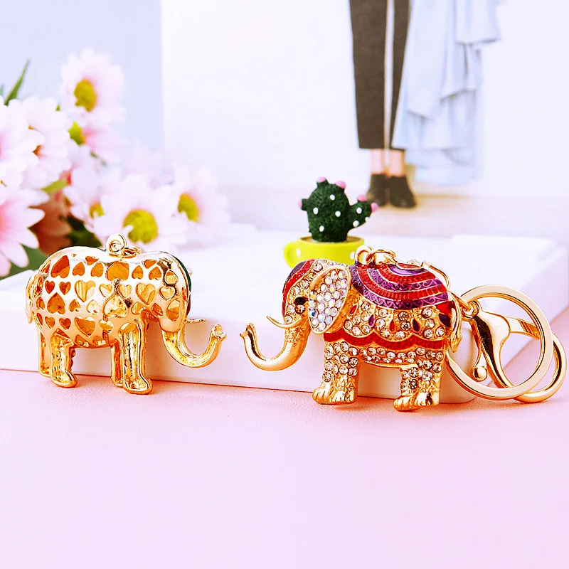 Cute Enamel Crystal Elephant Keychain Animal Keyring Pendants For Women Girls Handbag Accessories Key Chain