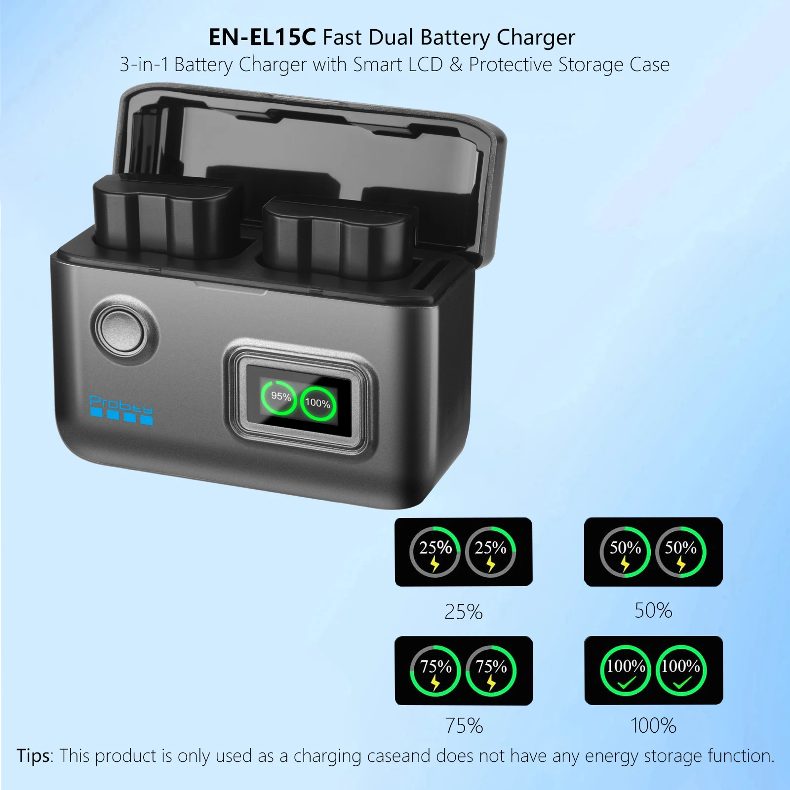 EN-EL15C EN-EL15A EN-EL15B Battery Fast 2-Slot Charger for Nikon Z5, Z6, Z6 II, Z7, Z7II, D500, D600, D610, D750, D780, D7500