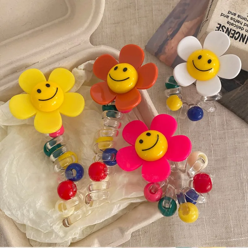 4PCS Sweet Spring and Summer Sunflower Bubble Braided Hair Artifact Tie ponytail Candy Color Telephone Wire Hair Loop Hair Rope image 3