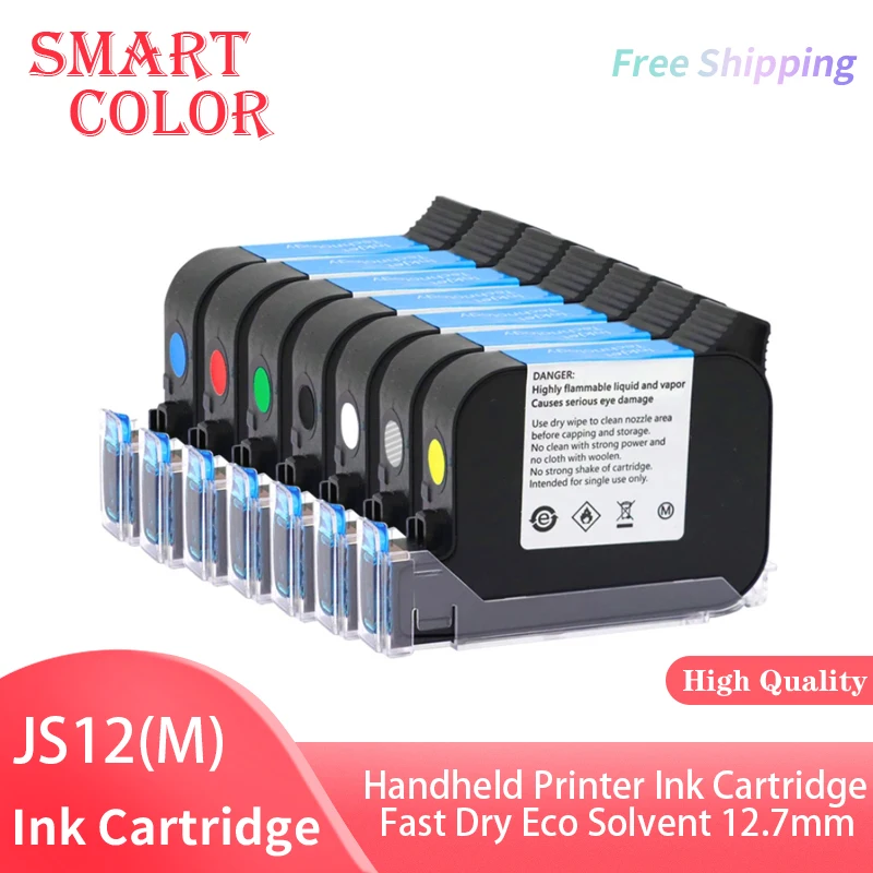 

5PC A level high adhesion JS12 compatible HP JS12 Quick fast dry Eco solvent 12.7mm handheld online inkjet printer ink cartridge