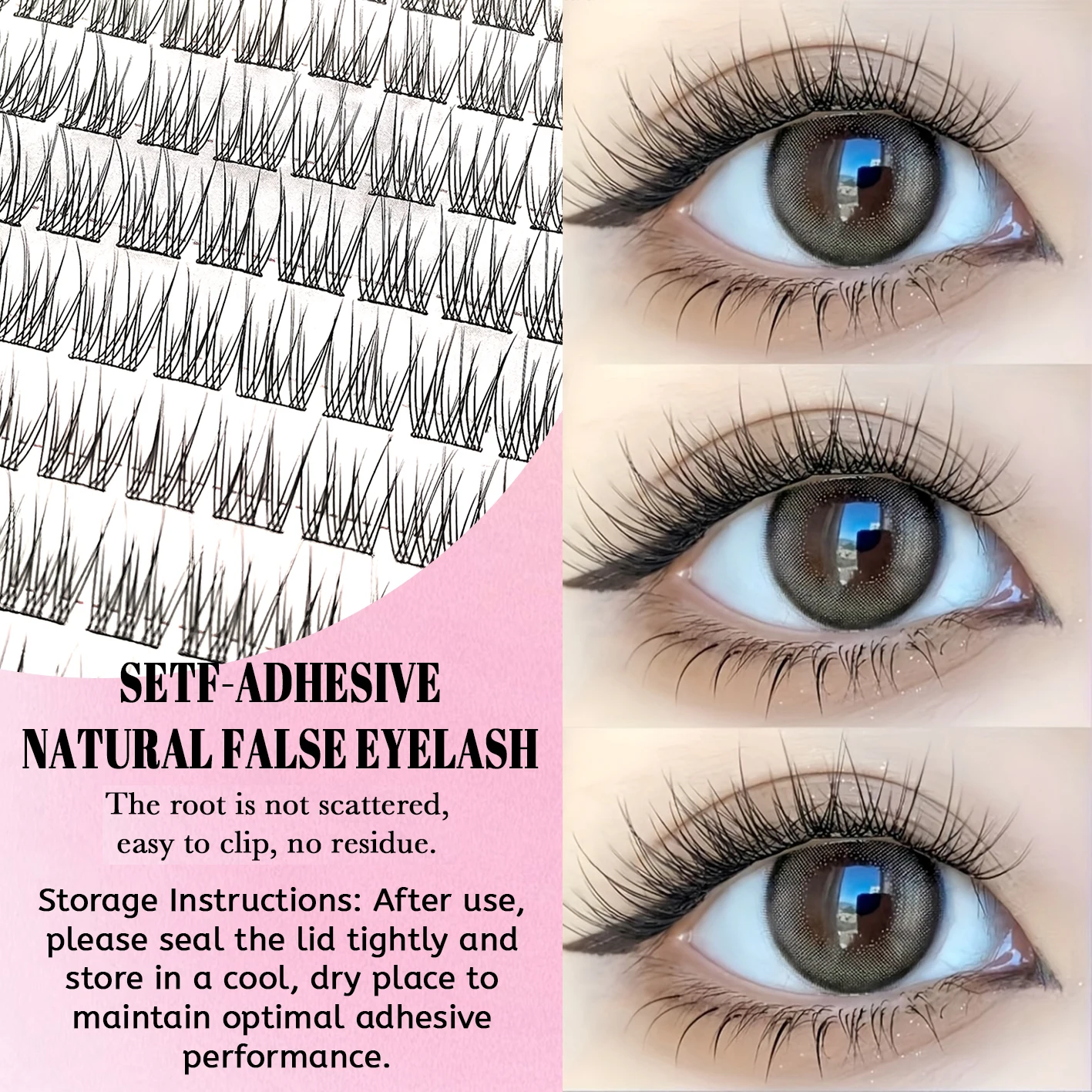 110 Stück selbstklebende Wimpern im dreifachen Fischschwanz-Stil, extrem feiner schwarzer Stiel, künstliche Wimpern, klar, transparent, natürlicher Look – Detail 4
