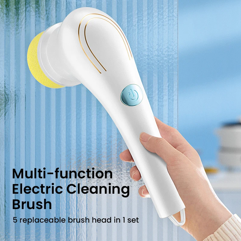 Household Electric Cleaning Brush Handheld USB Rechargeable Washing Brushes 5-in-1 Multifunctional Cleaning Tool Toliet Kitchen