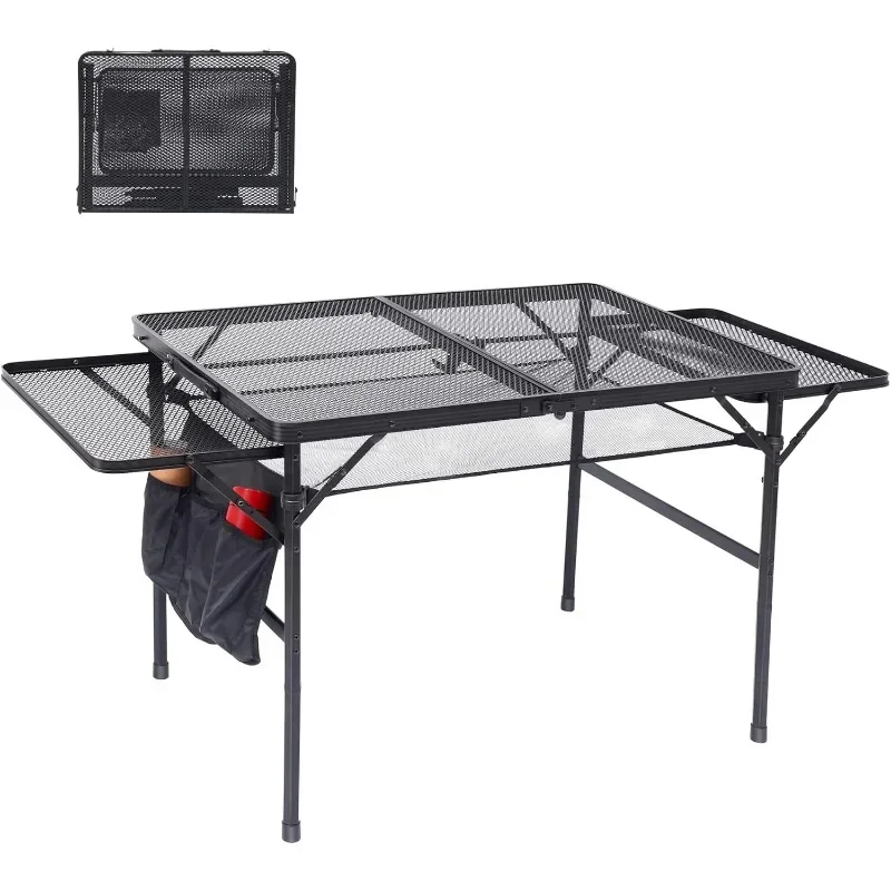 

Portable Grill Table, Metal Tabletop w/Carry Handle & Mesh Holder for RV Travel, BBQ, Beach Outdoor