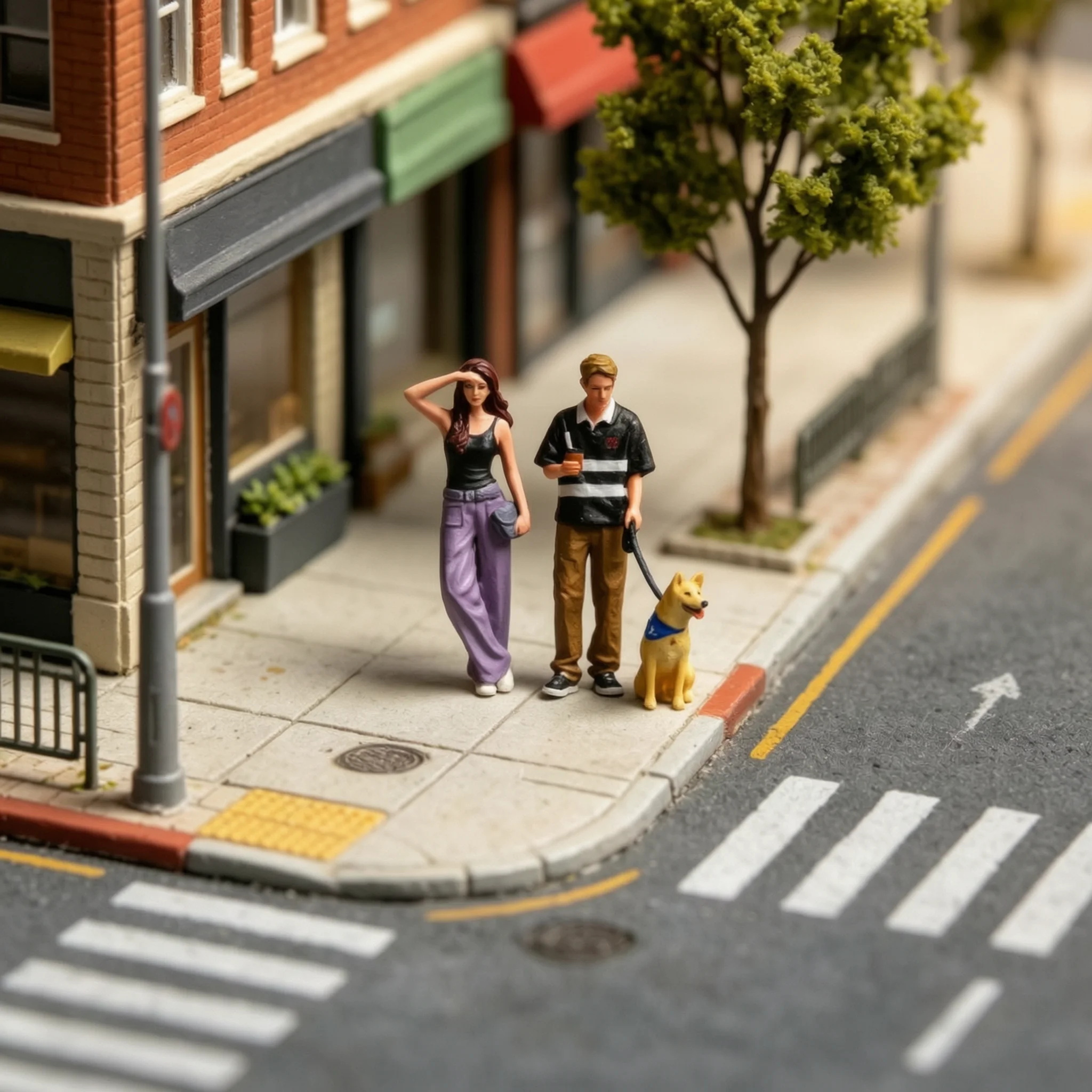 Realistic Dog Figure Hand Painted with Man Woman Miniature Diorama Detailed Collectible for Home Shelf Display