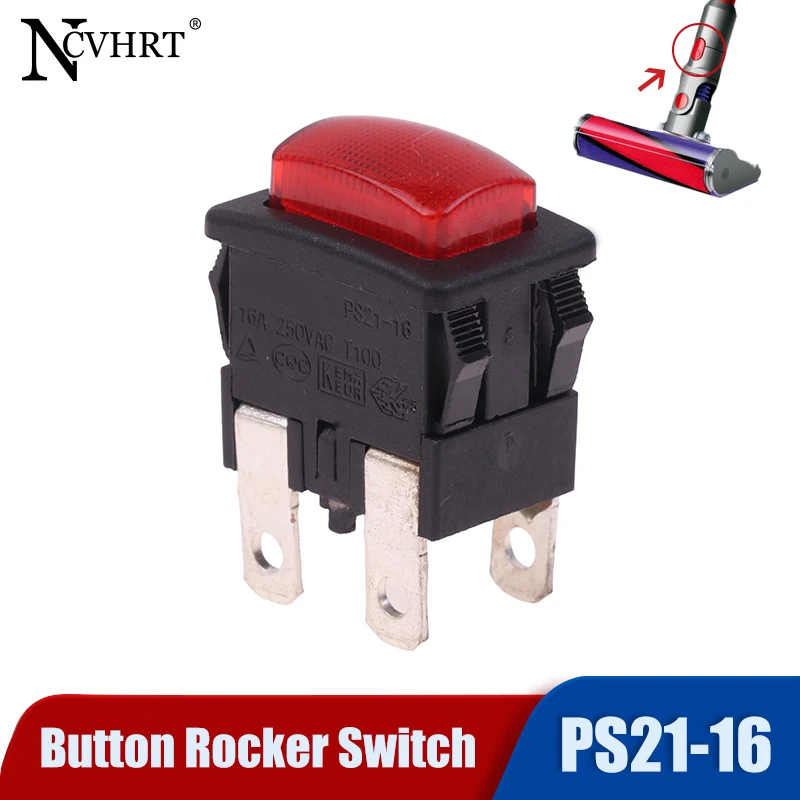 4Pins 16A PS21-16 Self-Lock On Off Push Button Rocker Switch With Light Heater Electrical Touch Switch For Vacuum Cleaner
