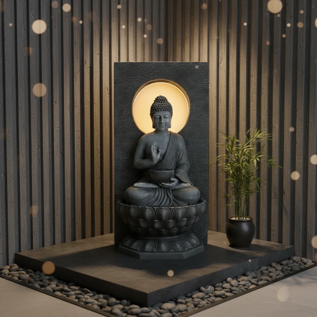 Hot-selling factory direct sales Feng Shui Buddha statue resin outdoor fountain LED light living room decoration 77x60x150cm
