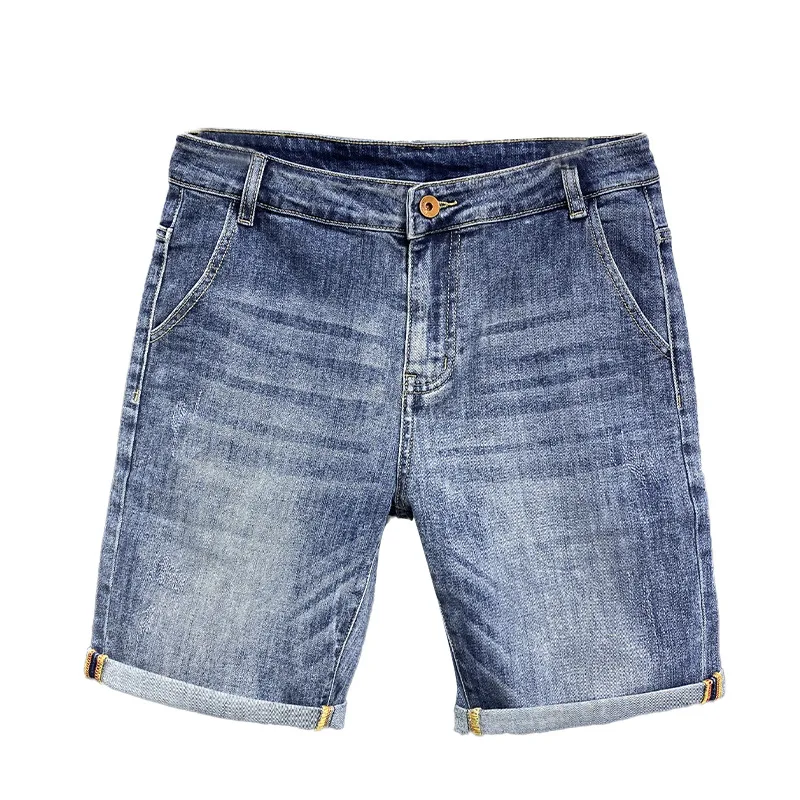 2024New Summer Thin Denim Shorts Men's Pocket Printed Slim Fit Stretch All-Matching Fashion Brand Casual Shorts