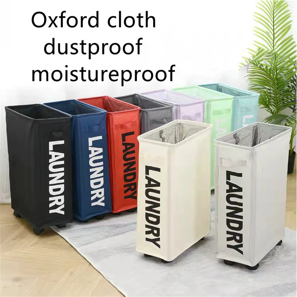 Dirty Clothes Basket Foldable Mesh Frame Single Compartment Fabric Laundry Basket Home Assortment Box with Wheel Laundry Basket