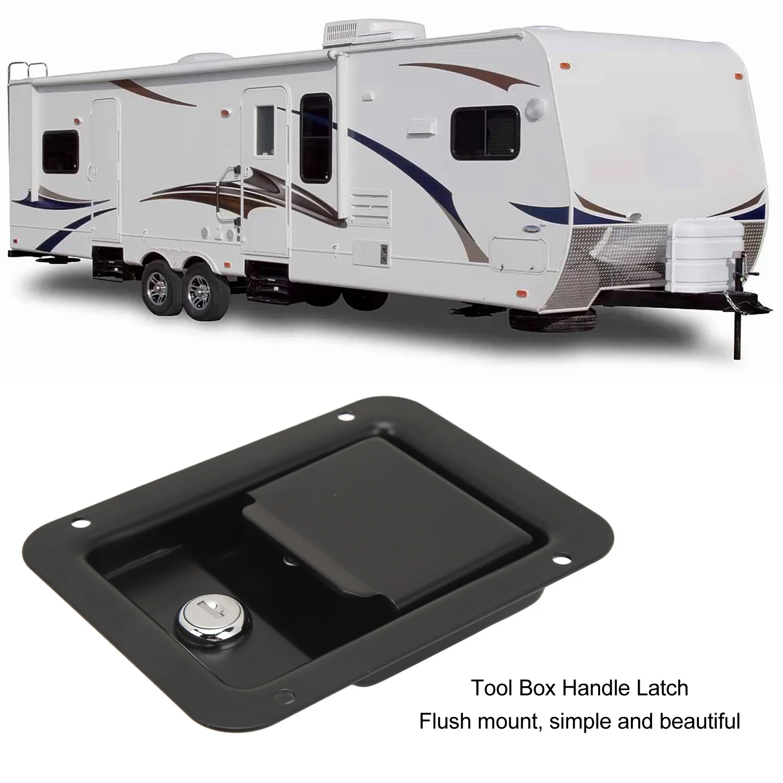 

Heavy Duty Tool Box Handle Flush Mount Steel Construction Trailer Door Latch with 2 Keys for RVs Trucks Trailers Campers
