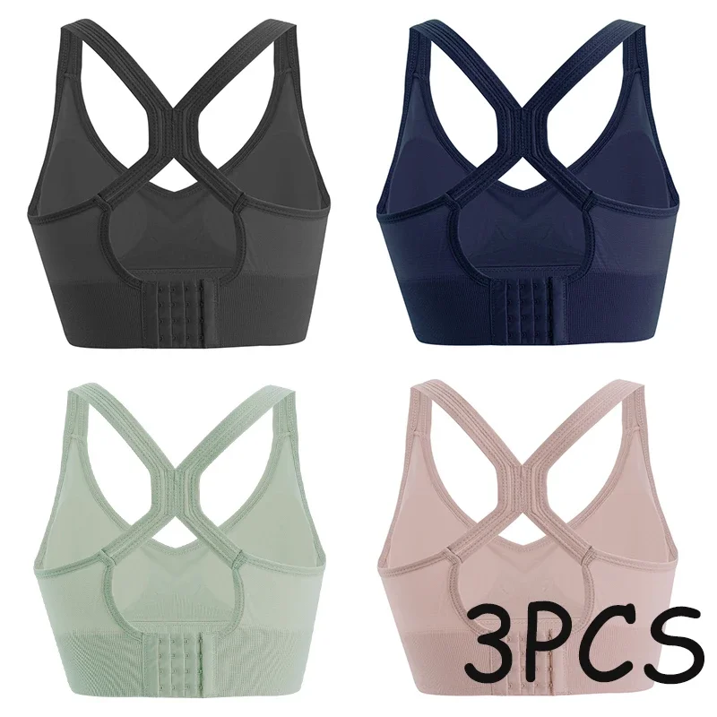 3PCS Shockproof Buckle Sports Bra Women Padded Gather Yoga Bra Push Up Gym Running Bra Seamless Workout Fitness Bra Top