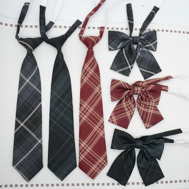 Student Shirt Necktie Women College Style JK Plaid Uniform Lazy Adjustable Knot Ties For Girls Apparel Accessories