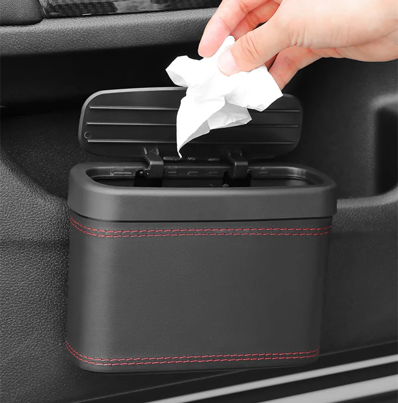 Car Trash Bin Hanging Vehicle Garbage Dust Case Storage Box Plastic Pressing Square Trash Can Type Auto Car Supplies 1Pcs