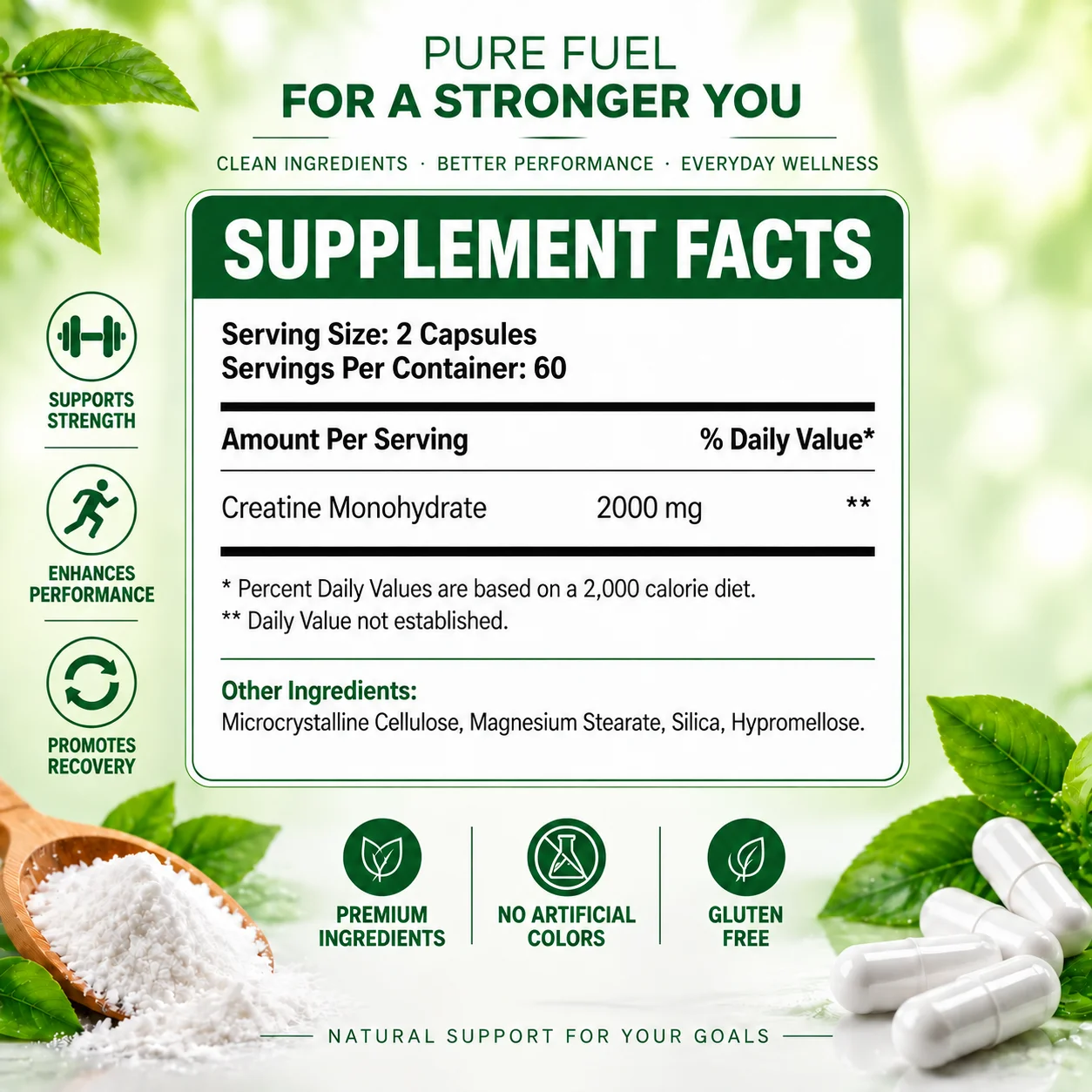 Creatine Monohydrate - Provide Energy, Helps Build Muscle and Strength, Brain Health, Enhance Memory and Cognitive Function