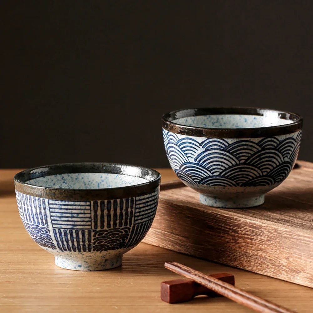 Japanese Ceramic Bowl Creative Sea Ripples Rice Bowls Restaurant Home Dessert Snacks Bowl Home Kitchen Supplies Tableware