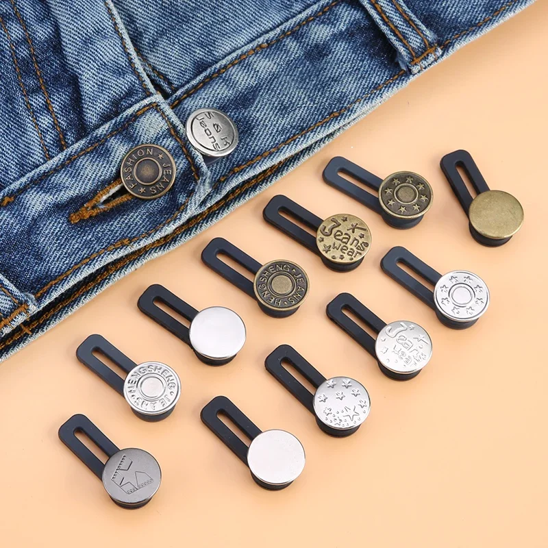 5/10 Stück Metallknopfverlängerung, perfekt für jede Jeans, Hosen, kostenloses Nähen, einziehbarer Jeans-Taillenknopf, verlängerte Schnallen, Befestigungsset – Detail 7
