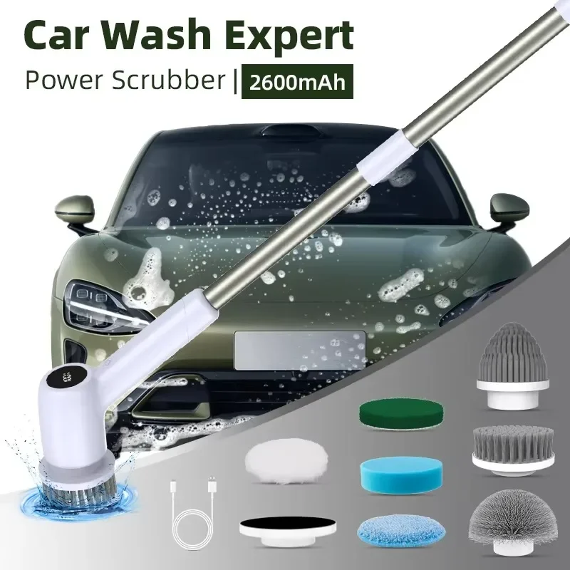 Waterproof Electric Rotary Scrubber Cordless Cleaning Brush Shower Scrubber with 7 Replaceable Brush Heads for Bath Tile Floor