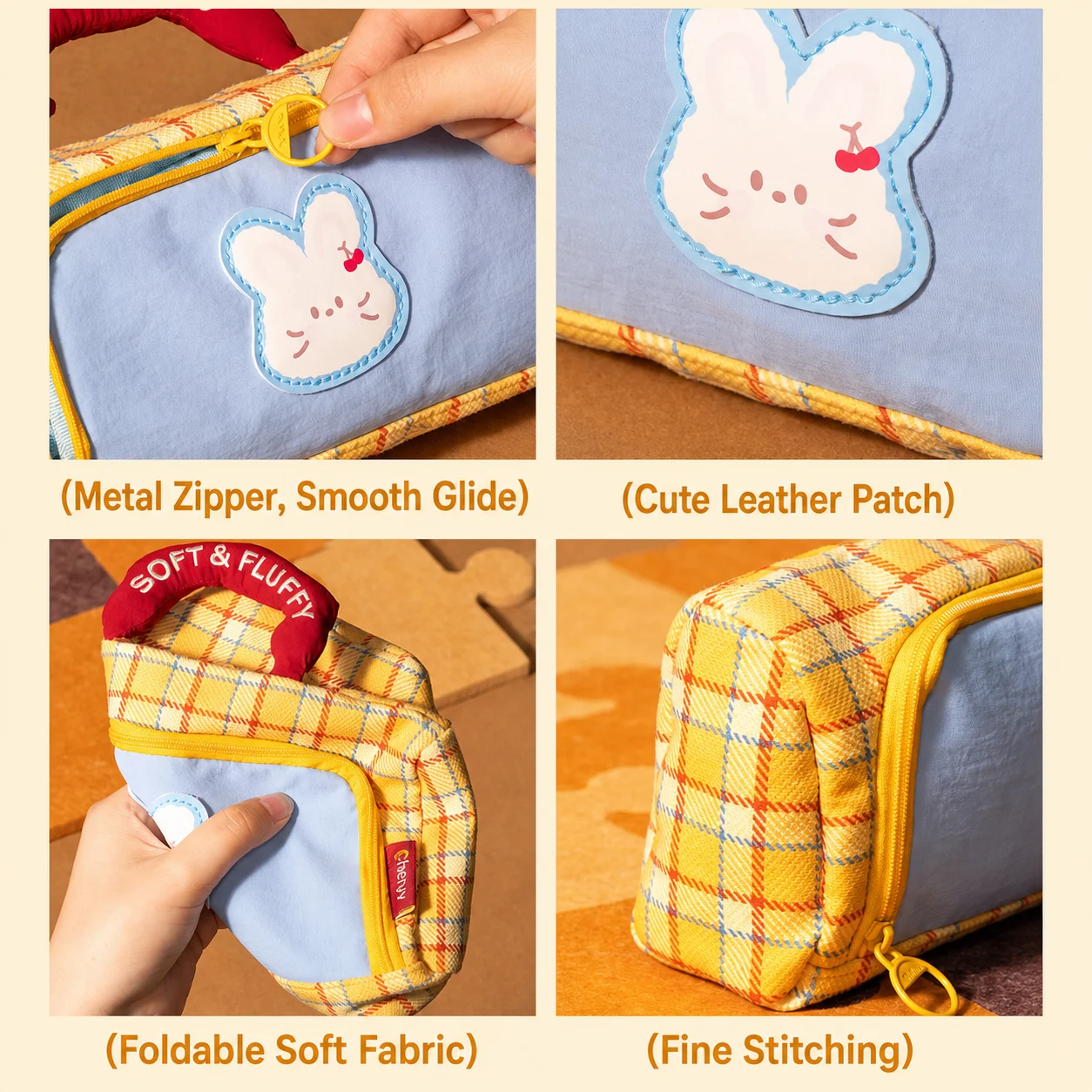 Portable Pencil Bag Plaid Stationery Organizer Polyester Pencil Bag Large Capacity Pencil Pouch For Small Sundries School Use