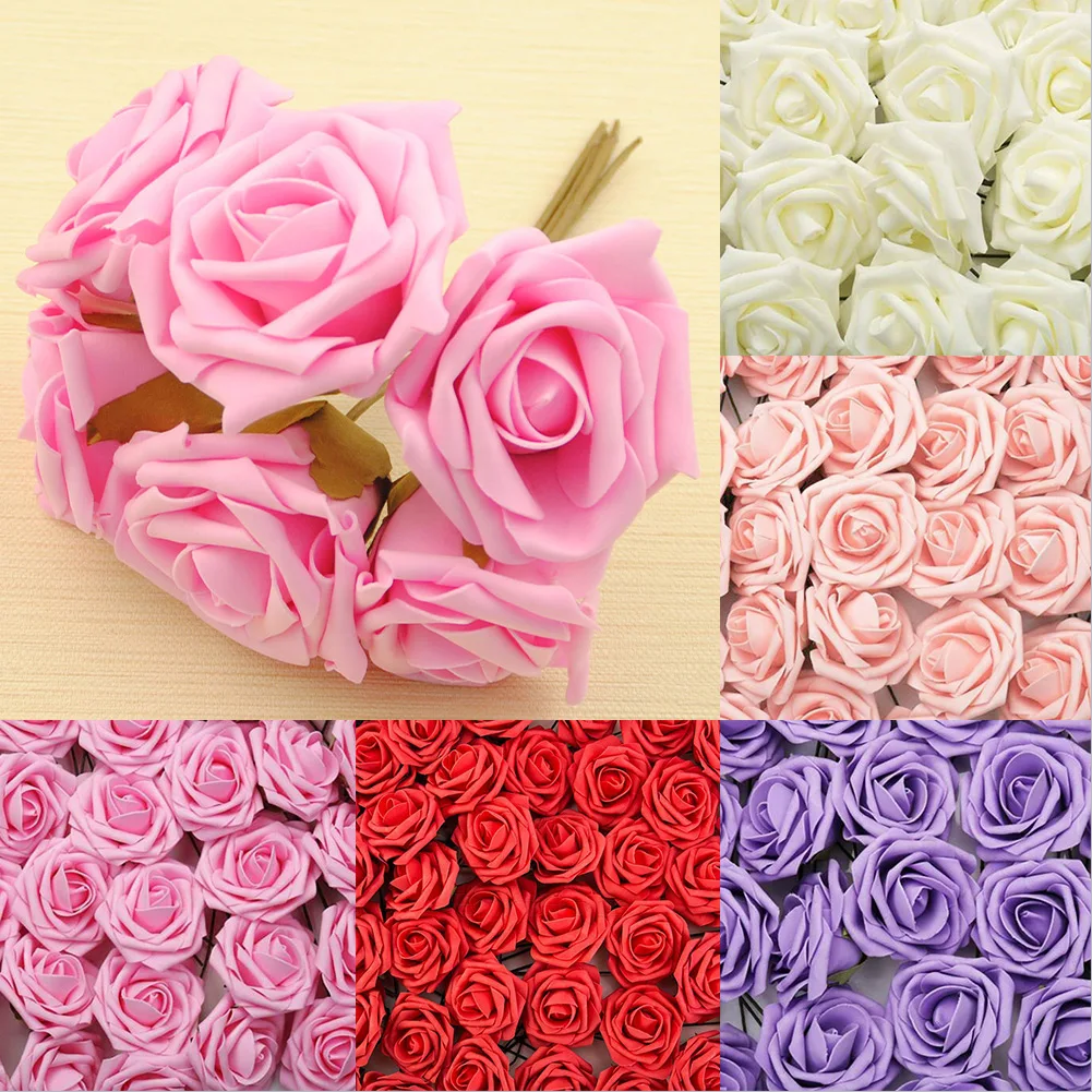 50Pcs Artificial Flowers Foam Rose Heads Wedding Party Decor Bouque DIY Large 8CM Cream White Pink Festive Party Decorations