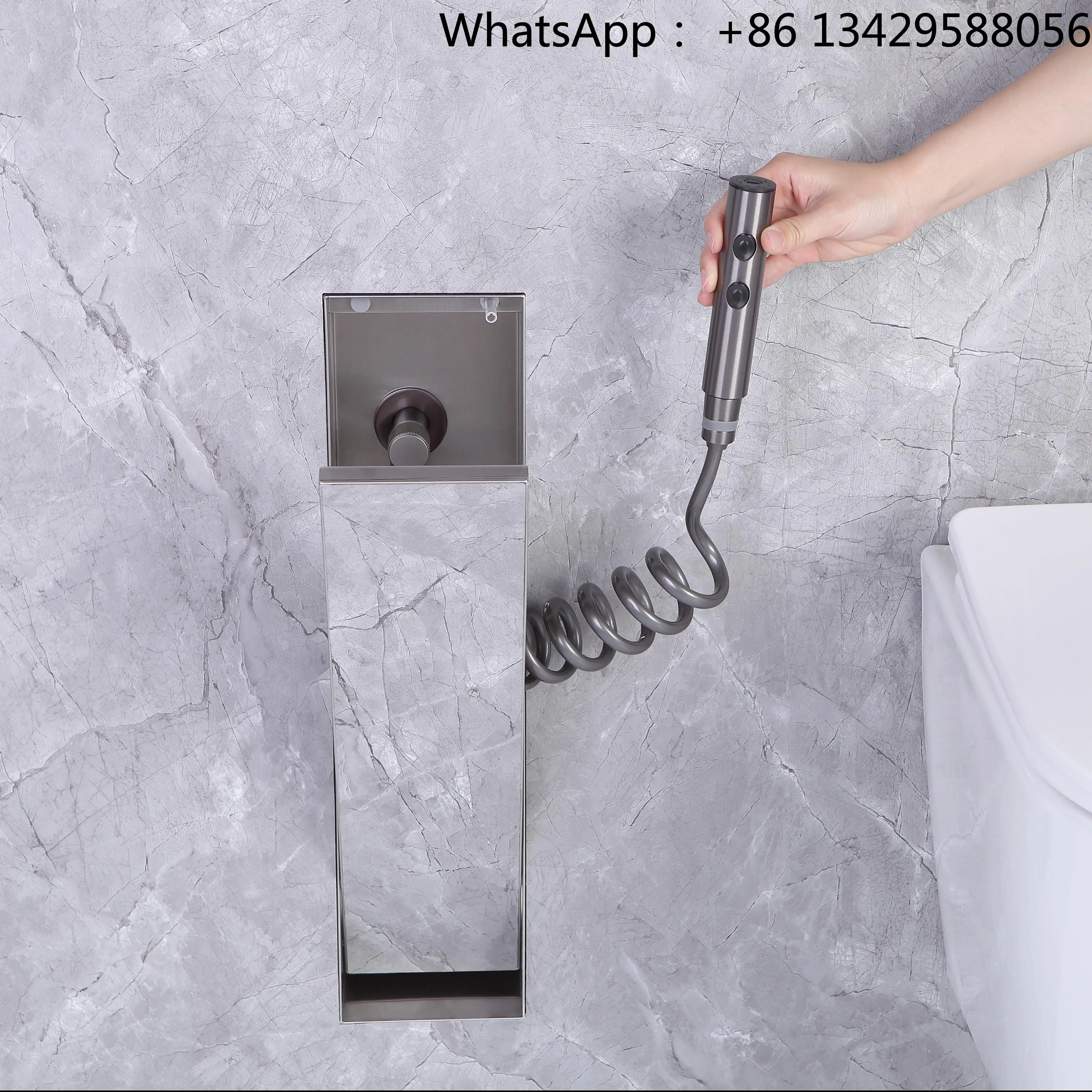 Invisible Stainless Steel Toilet Flusher Inlay Tiles Modern Wall-Mounted Bathrooms Chrome Finish Niche Hidden Toilet Sprayer