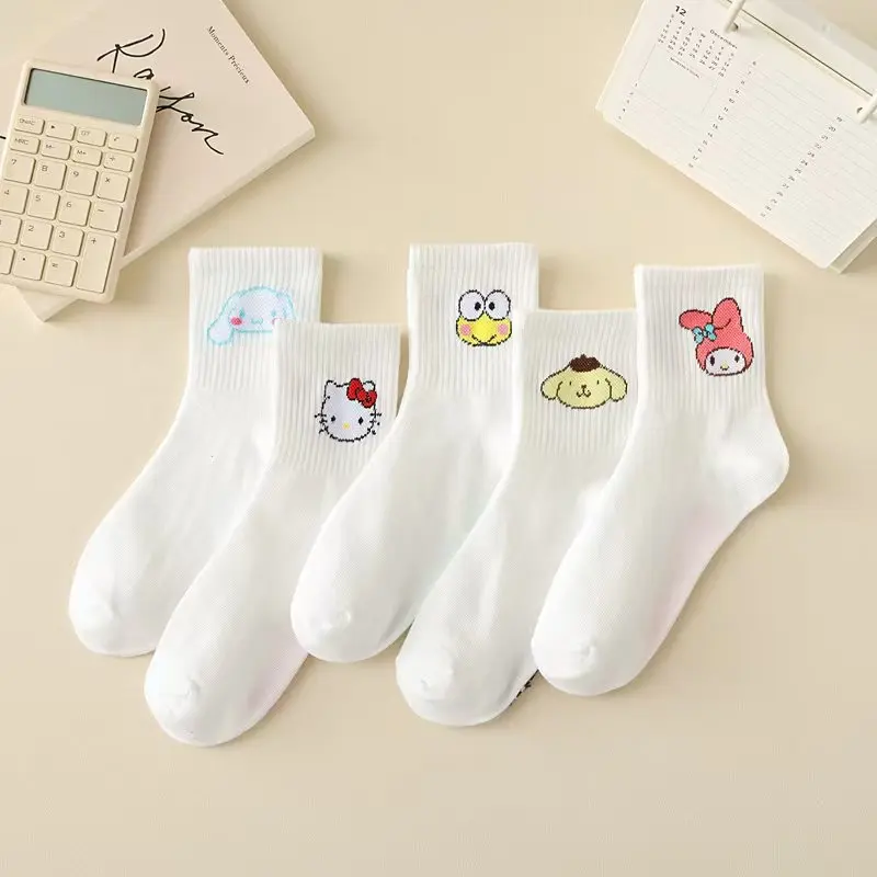 Sanrio Kuromi New Mid-Calf Socks for Women White Cinnamoroll Cute Cartoon Anime Socks