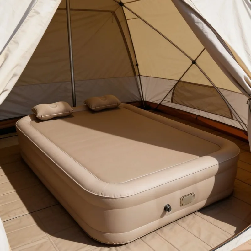 Stretch silk inflatable bed, home outdoor camping portable folding pillowtop mattress double brushed air mattress bed