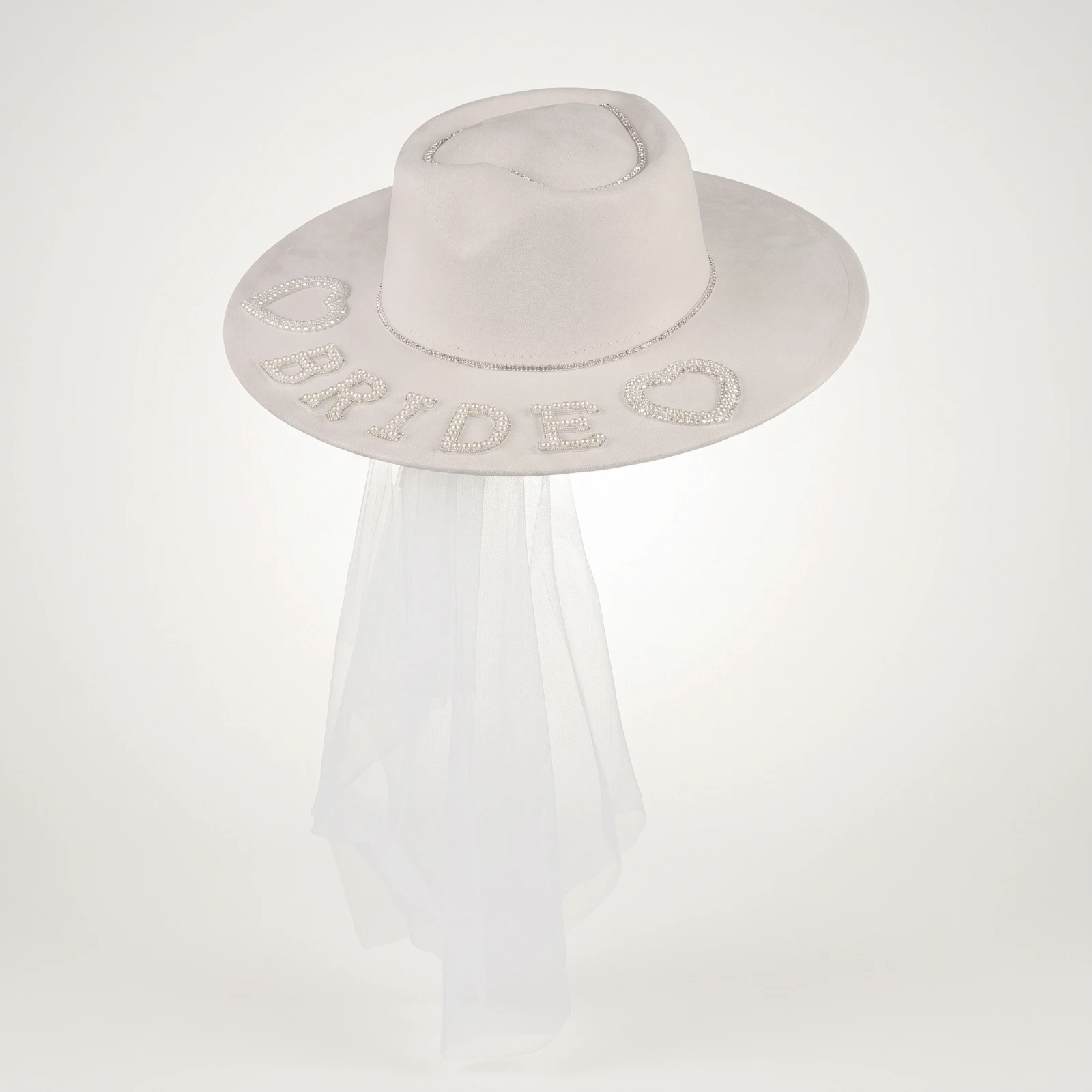 Bridal Hat with Veil White Wedding Hat with Veil Suede Western for Bride to Be