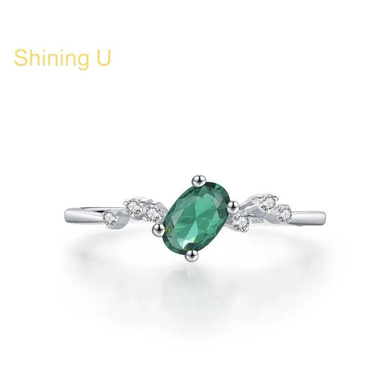 

Shining U 925 Sterling Silver Emerald Oval Gems Ring for Women Fine Jewelry Spring