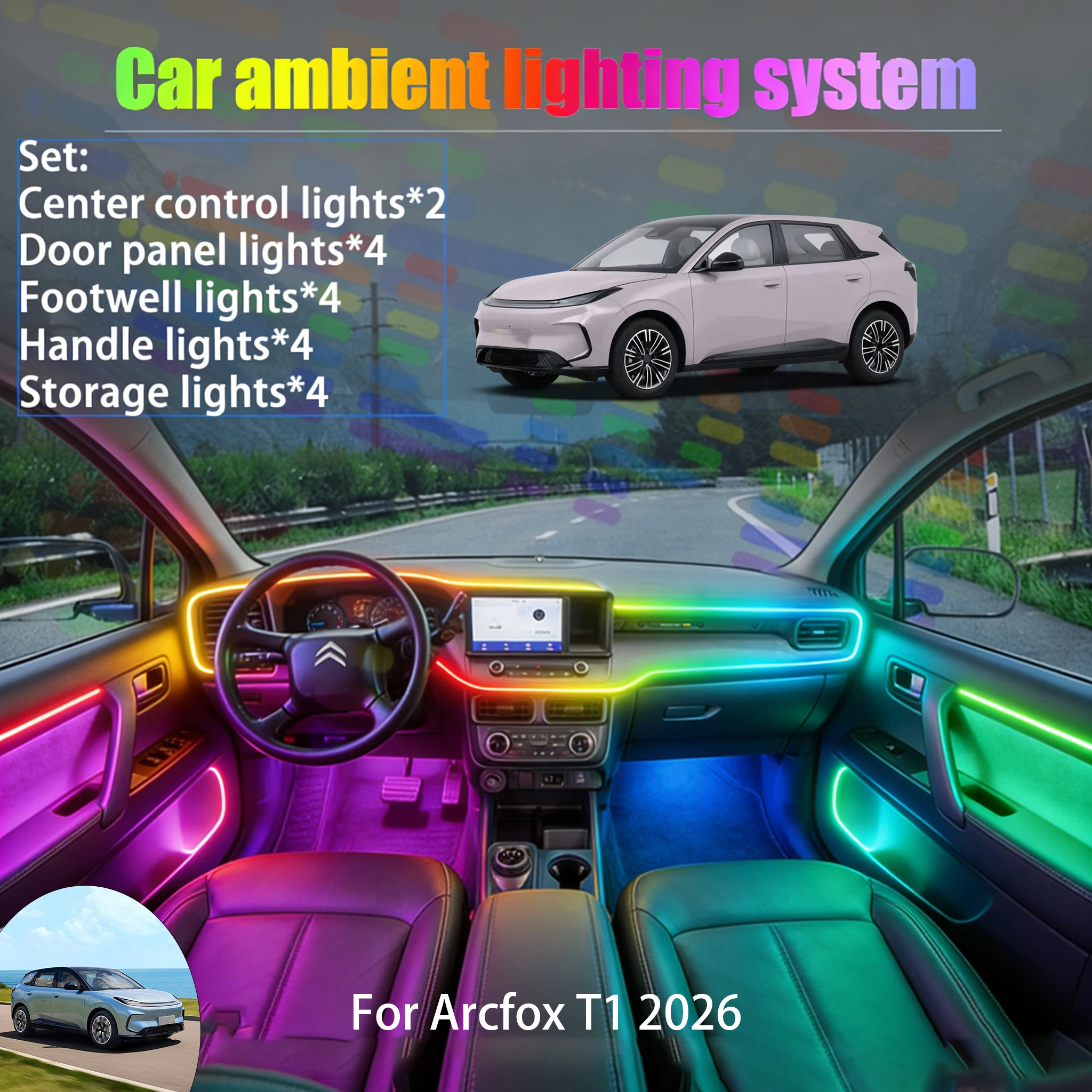 

For Arcfox T1 2026 2/18 in 1 Car ambient lighting Led trunk interior led lights USB RGB Ensemble Streamer Auto Parts Accessories