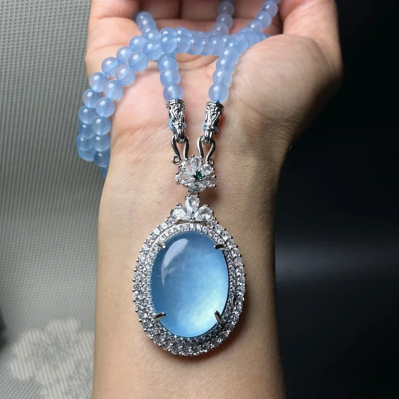 

New Natural High-ice Quartzite Jade, Blue Egg Surface Pendant, Exquisite and Fashionable Jewelry.