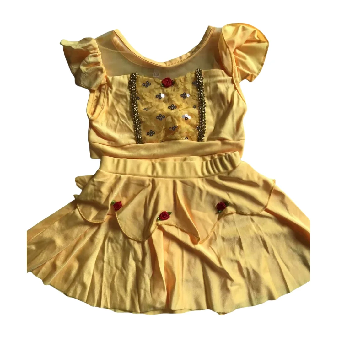 

MINISO, комплект из 2 предметов, желтый купальник с 3D цветком и короткими рукавами для девочек, летняя пляжная одежда принцессы для девочек, размер 100-150, купальник