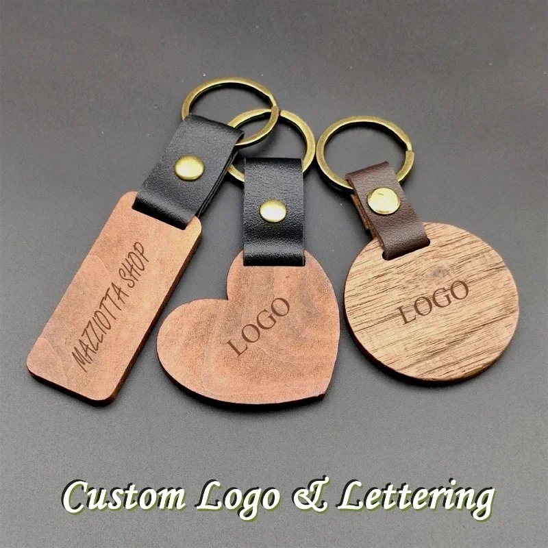 Custom LOGO Round Heart Walnut Keychain Rosewood Bamboo Car Key Chain Pendant Wood Cherry Keyring Christmas Gift Original