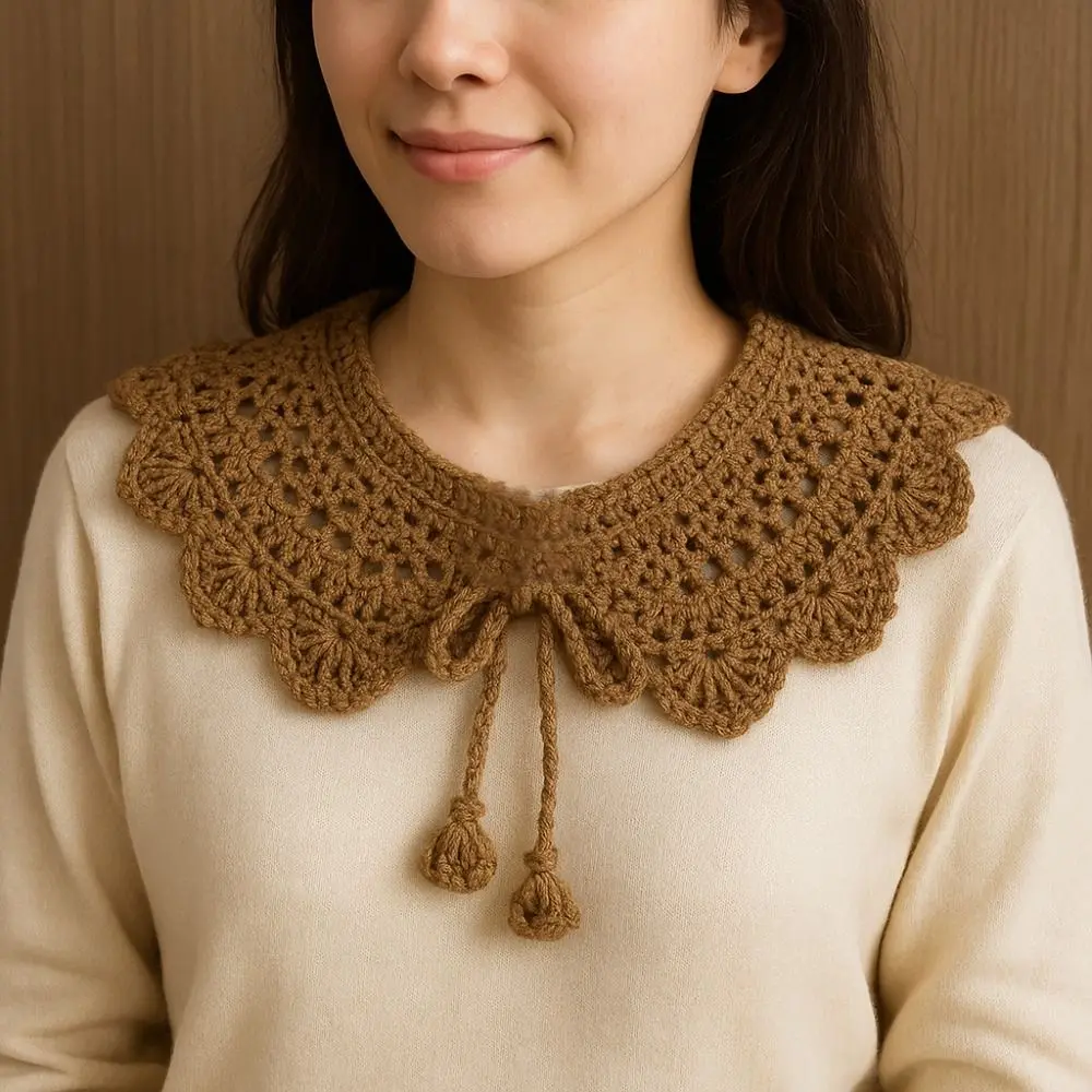 Sweet Hollow Out Crochet Shawl Detachable Round Neck Knitted Scarves Clothes Decoration Scarf Accessories