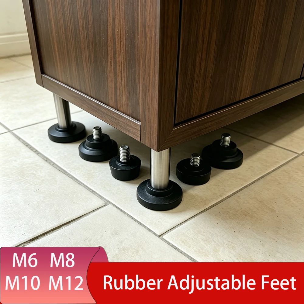 2-20Pcs Rubber Adjustable Feet Pad M6 M8 M10 With Screw Table Chair Balck Leveling Foot Pad Furniture Screw Adjustable Feet