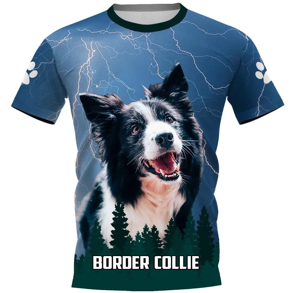 HX Border Collie Print Men T-shirts Animals Pets Letter Tops Men For Women Casual Streetwear Harajuku T Shirts