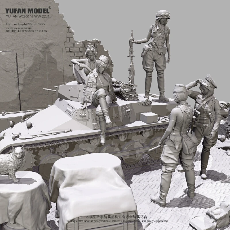 

1/35 Tank Female Soldier Complete Set Resin Model Figure Gk Micro Miniature 3d Printed White Model Toy Unassembled And Unpainted