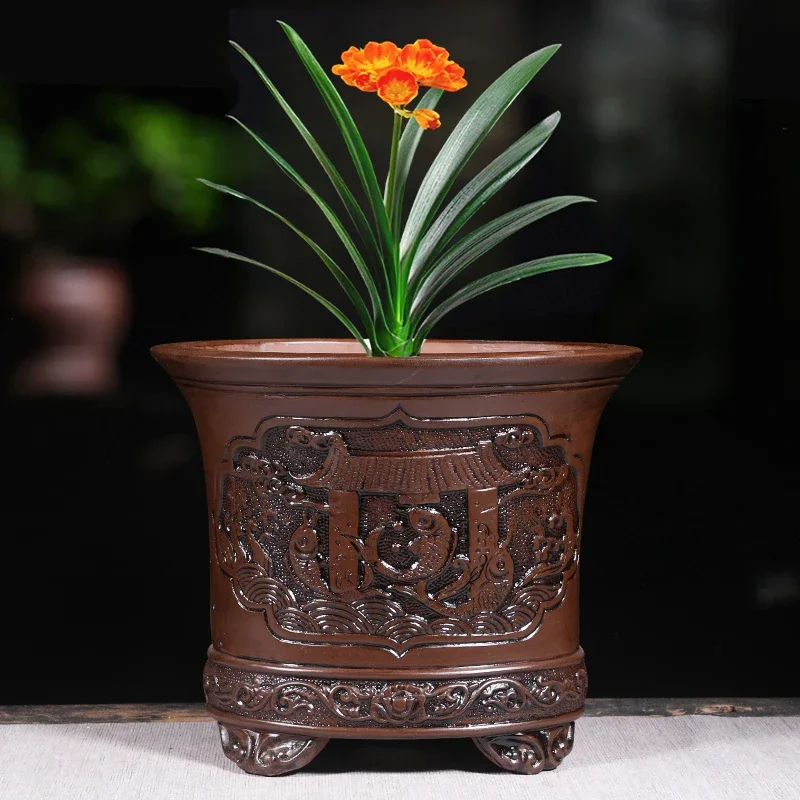 Unglazed Purple Clay Bonsai Pot Succulent Flower Planter Ceramic Macetas for Home Garden Classical Clivia Pots Traditional Plant