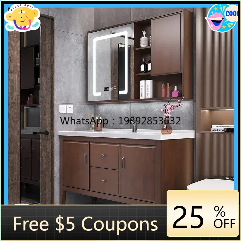 AB oak floor to ceiling bathroom solid wood wash basin washbasin toilet mirror cabinet washstand bathroom