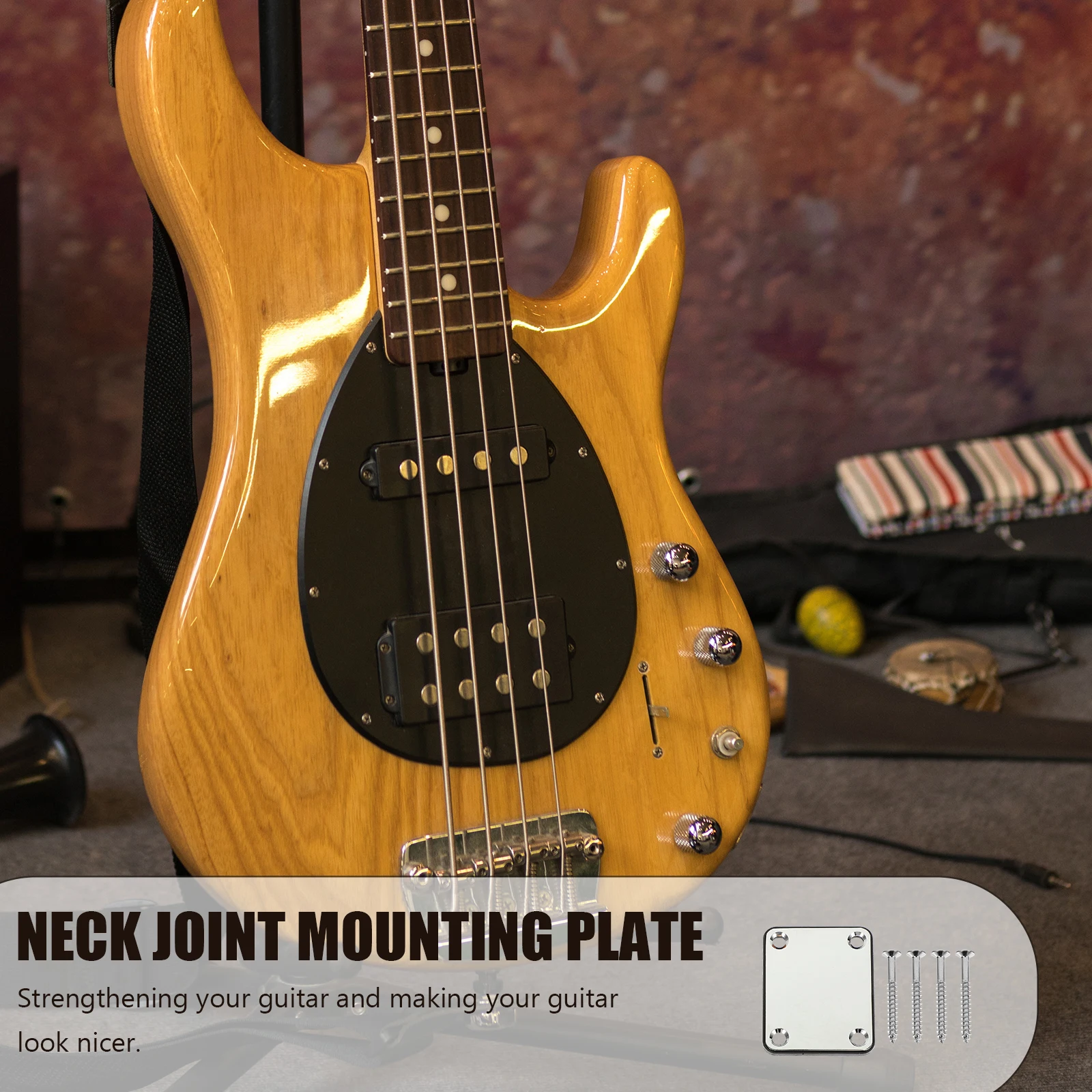 

1Set Guitar Neck Connecting Plate Durable Metal Replacement Neck Joint Mounting Plate with Screws for Electric Bass Guitar