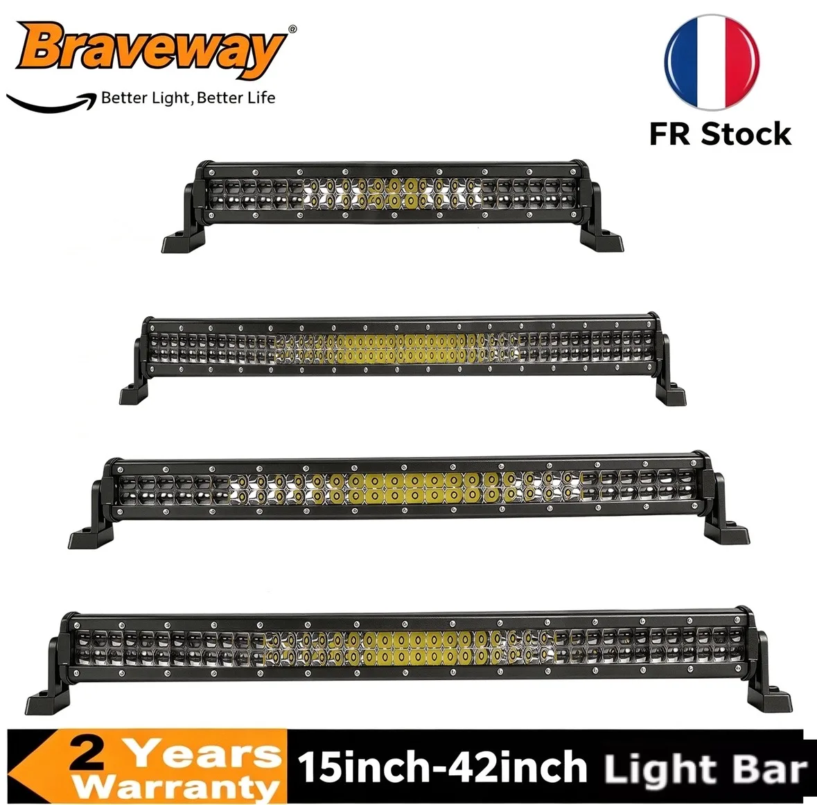 Braveway 15-42 Zoll Doppelreihige LED-Lichtleiste Zusätzliche Fahrleuchte 6000K Kombi-Strahl für Wrangler Hilux Tacoma Tundra Cruiser Prado 12V 24V