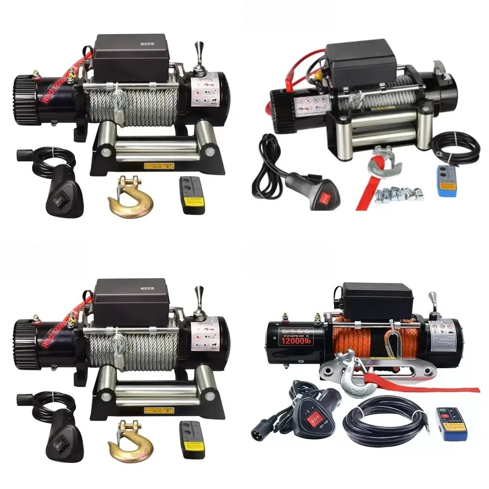 12000lbs 12v 24v 4WD Electric Recovery Winch for Off-Road 4x4 Car with Synthetic Rope 12V 24V Trailer Parts & Accessories