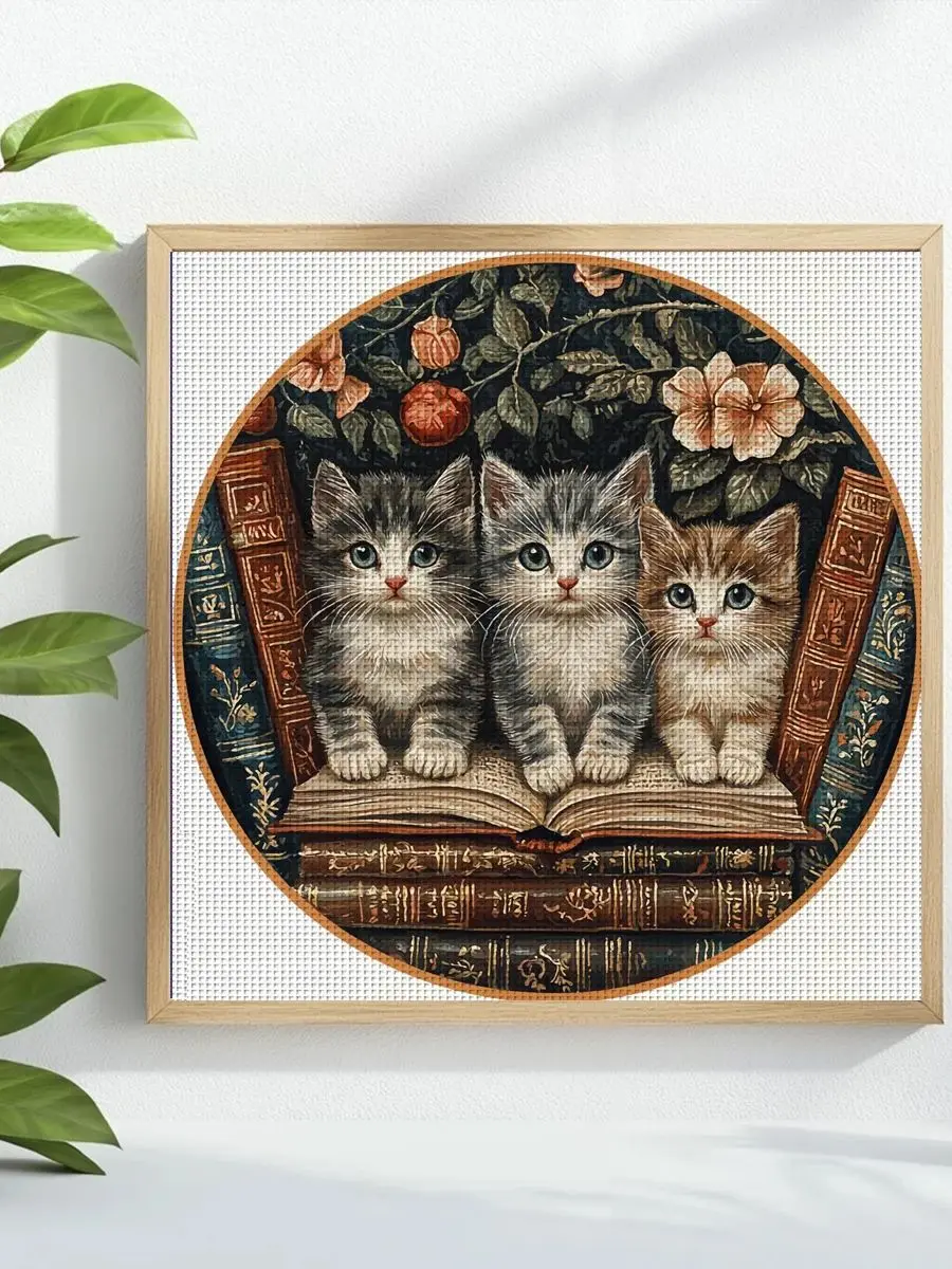 1 Stück 40x40 cm/15,74 Zoll Katzenmotiv Kreuzstich-Set DIY-Kit 11CT/14CT DIY Stickerei-Set DIY Kreuzstich-Set Öko-Baumwollfaden – Detail 1