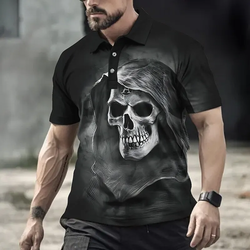 

Fashion Skulls Pattern Men's Horror Polos T-Shirts Summer Short Sleeve 3D Printed Terror Street Hip Hop POLO Tee 6XL Plus Size