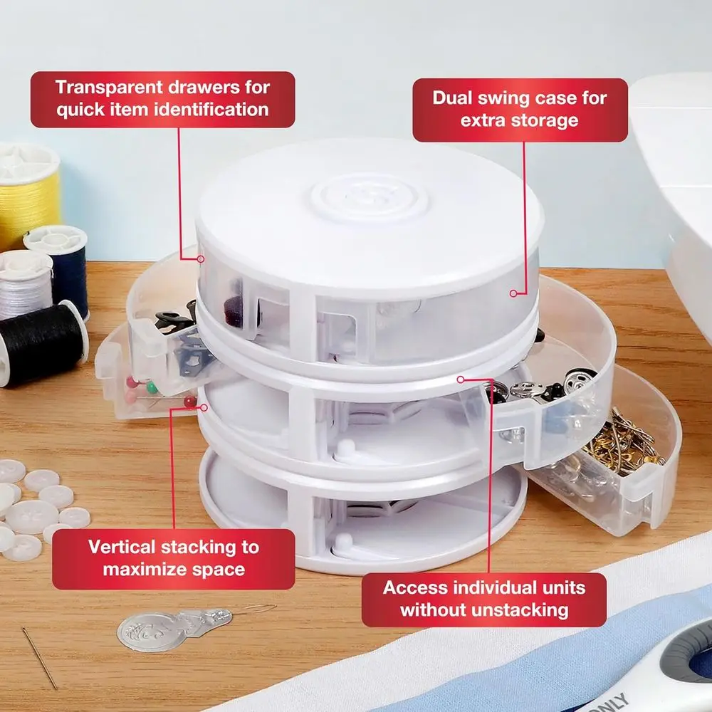 منظم مفاهيم SINGER الصغيرة - منظم بلاستيكي شفاف للخياطة والتطريز وتنظيم غرفة الحرف اليدوية وتسجيل تخزين قابل للتكديس