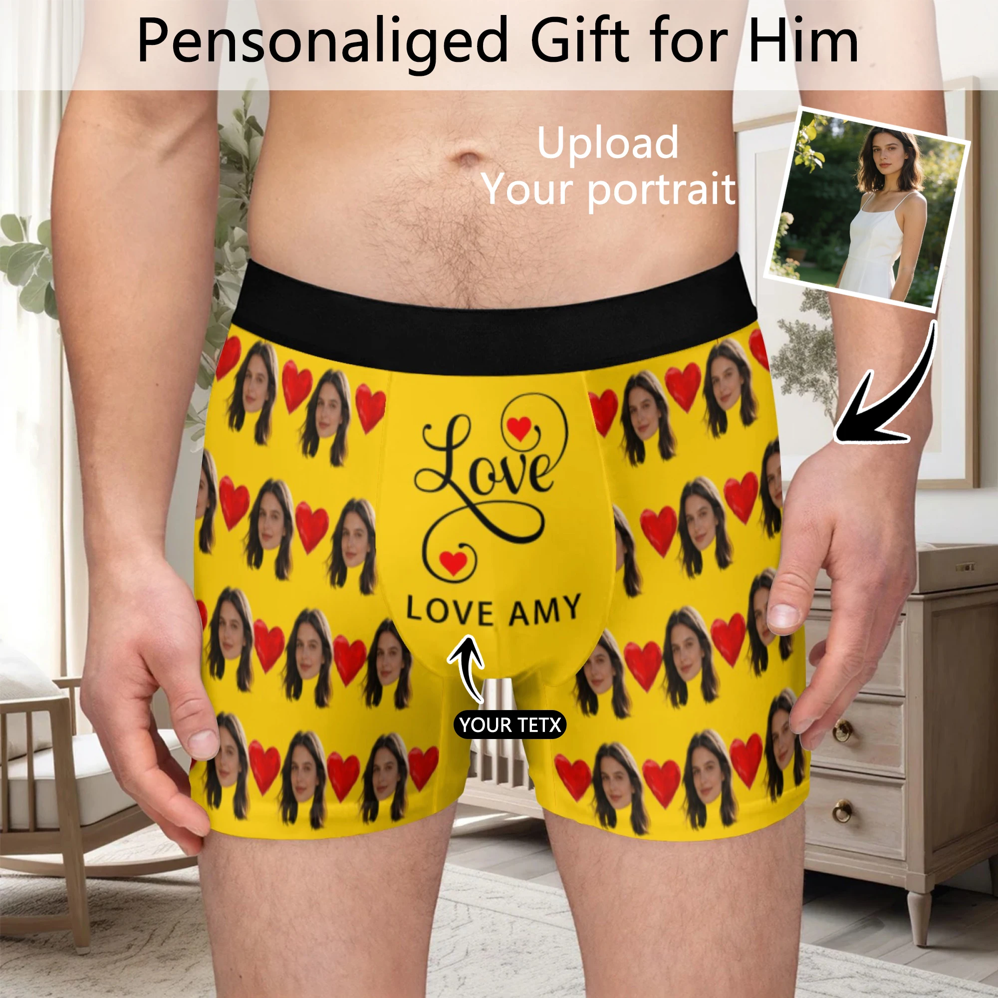 Customized Personalized Facial Photo Underwear Men's Flat Corner Valentine's Day Gift Husband Anniversary Gift Father Son Birthd