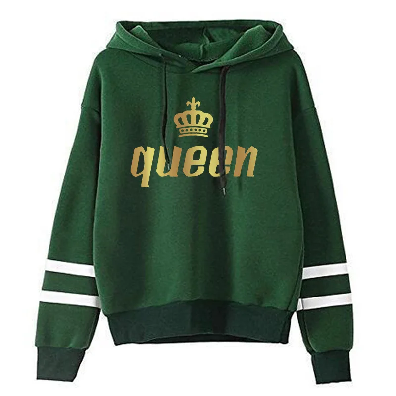 2025hoodie  Autumn/Winter King  Queen Print Striped Sweatshirt  Unisex Pullover Jacket for Men  Women